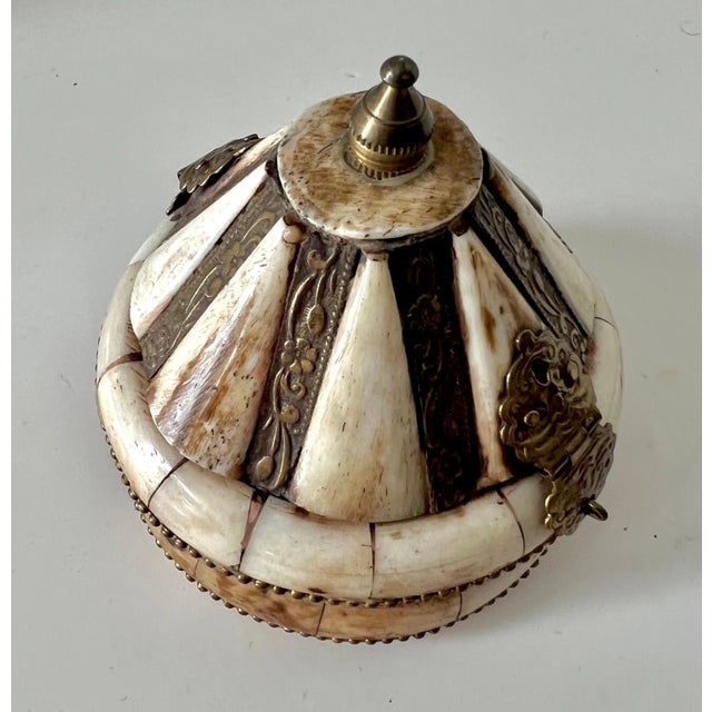 Indian Bone and Brass Decorative Dome Shaped Box or Stash Box For Sale - Image 4 of 9
