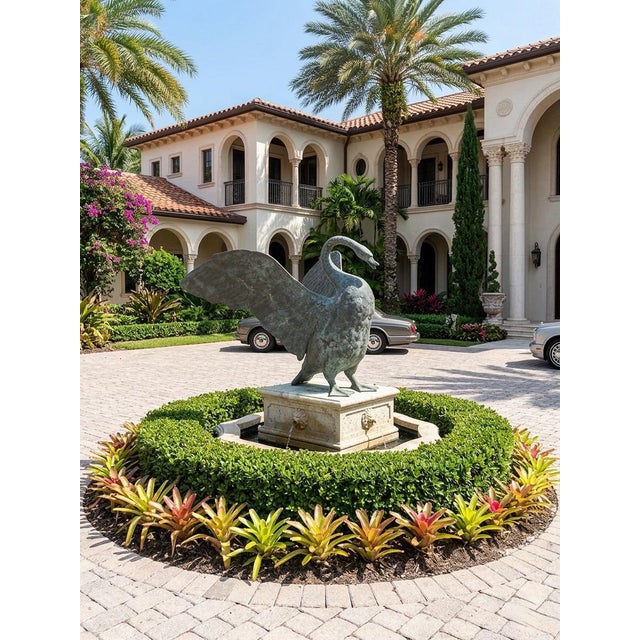 Large-Scale Verdigris Bronze Swan Garden Sculpture For Sale - Image 9 of 12