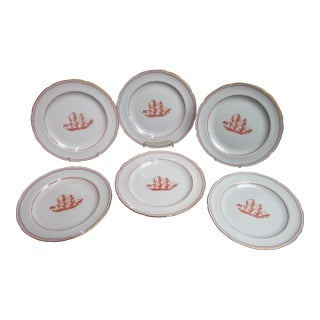 Spode Copeland England Red Trade Winds Ship Grand Turk 10" Dinner Plate Set of 6 For Sale