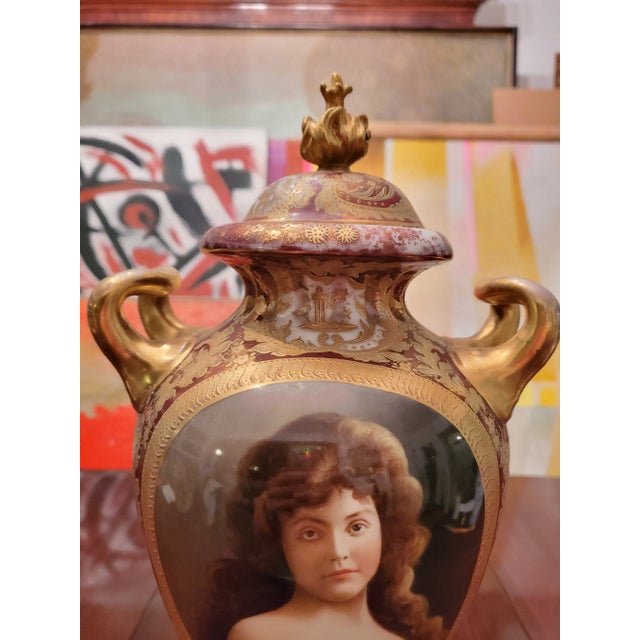 From Vienna Antique Royal Vienna Gold Painted Palace Urn Girl Portrait For Sale - Image 4 of 12