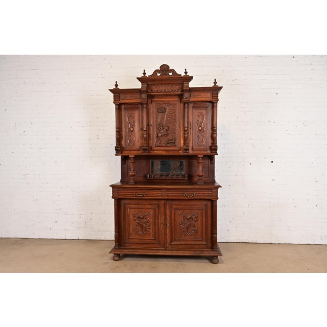 Antique French Renaissance Monumental Ornate Carved Oak Sideboard or Bar Cabinet, Circa 1890s For Sale - Image 13 of 13