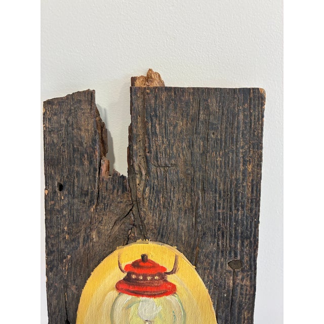 Original Folk Art Lantern Painting on Reclaimed Wood Rustic Primitive Wall Sculpture For Sale In Oklahoma City - Image 6 of 10