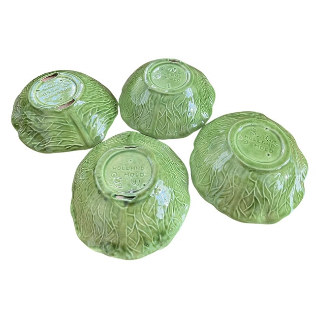 Green Vintage Green Cabbageware Bowls in the Style of Dodie Thayer, Palm Beach Regency Lettuce Ware - Set of 7 For Sale - Image 8 of 11