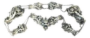 Art Nouveau Sterling Figural 8 Piece Belt by William B. Kerr Silver Company
