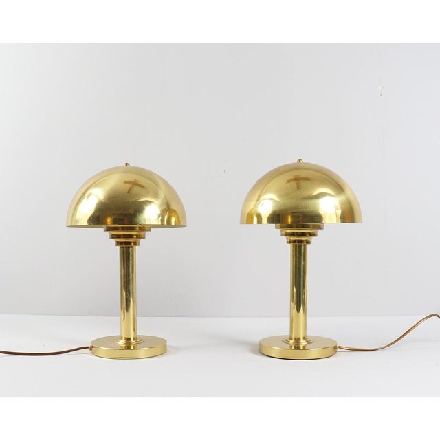 Art deco-style table lamps/pliz lamps by wsb germany, 1970s. Made of gold-colored metal, with one light source. dimensions...