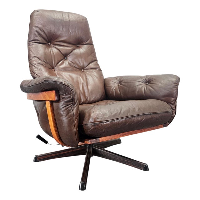 Vintage Swivel Chair in Leather and Wood from Göte Möbler, Sweden, 1960s For Sale
