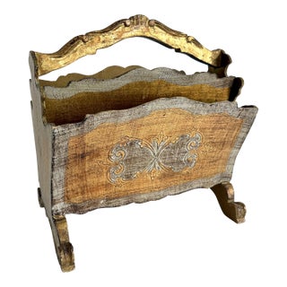 1960s Italian Florentine Giltwood Magazine Rack For Sale