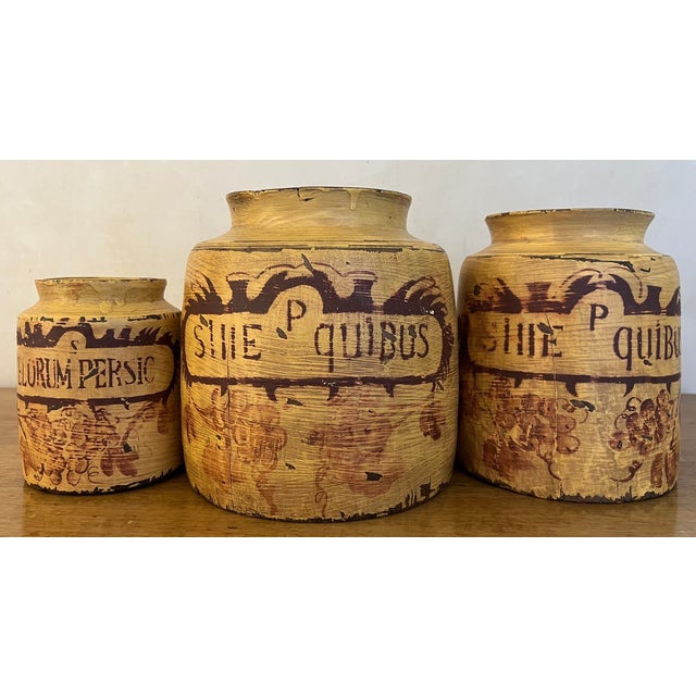 Vintage Wooden Apothecary Jars- Set of 3 For Sale - Image 4 of 17