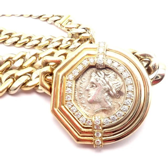 Bulgari Antique Coin Monete Diamond Yellow & White Gold Link Chain Necklace For Sale In Philadelphia - Image 6 of 17
