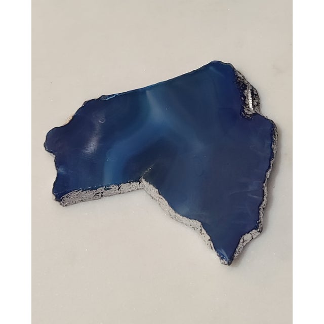 Late 20th Century Vintage White Marble Trinket Jewelry Box Blue Agate Stone Top For Sale - Image 10 of 11