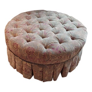 Ethan Allen Green Floral Tufted Cocktail Ottoman For Sale