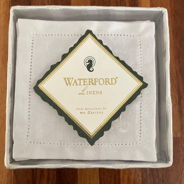 1990s Waterford Seahorse Hemstitched Cocktail Napkins in Original Box Set of 6 For Sale - Image 9 of 10