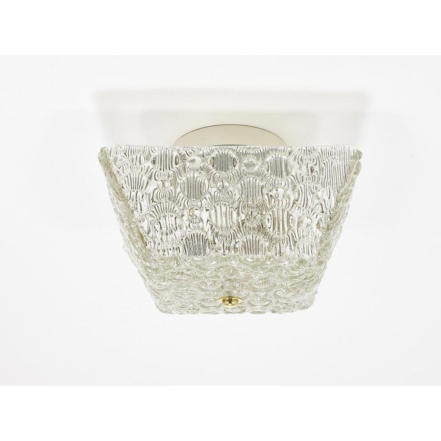 Square Brass and Textured Glass Ceiling Light by J. T. Kalmar for Kalmar, 1950s For Sale - Image 11 of 18