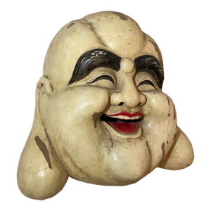 Huge Rare Antique Hand Carved Wood Chinese Hotei God Mask Wall Sculpture Face