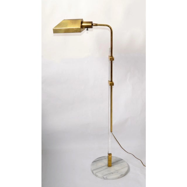 Frederick Cooper Adjustable Italian Brass Lucite and Round Marble Base Floor Lamp For Sale - Image 4 of 13