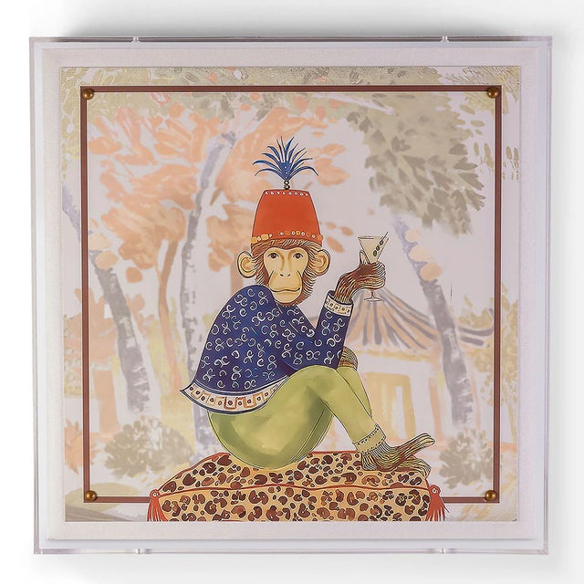 Blue Martini Monkey Blue Shadowbox Giclee Print For Sale - Image 8 of 8