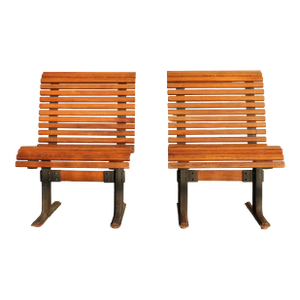 Vintage Pair of Slatted Oak Benches Made by Falcon, Circa 1950