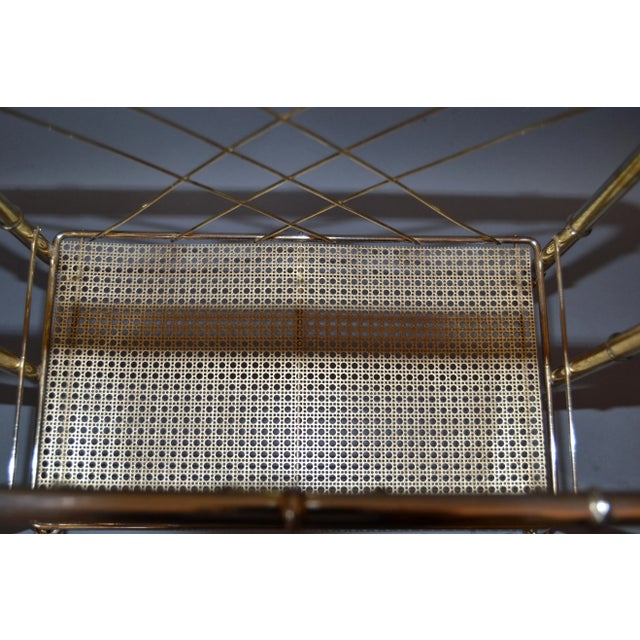 Hollywood Regency Faux Brass Bamboo & Cane Magazine Rack For Sale - Image 9 of 13