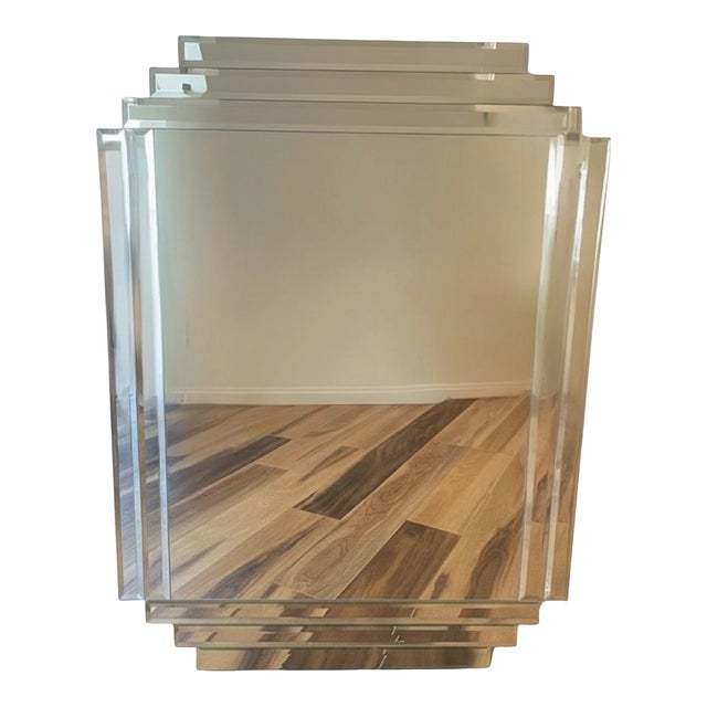 Vintage 1970s Postmodern Art Deco Skyscraper Beveled Large Wall Mirror 1980s For Sale