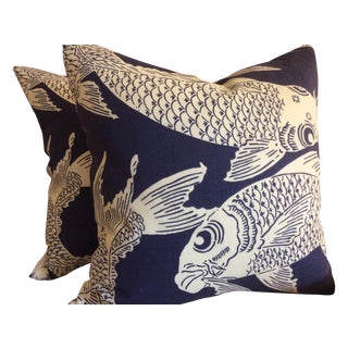 Manuel Canovas "Calypso" Navy Pillows - A Pair For Sale