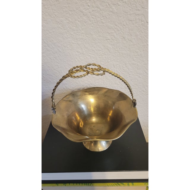 Boho Chic Vintage Small Brass Basket With Swivel Handle For Sale - Image 3 of 10