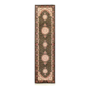Nazmiyal Collection Black Silk Qum Persian Runner Rug