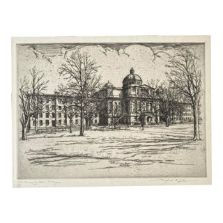 1920s Wilfred Shaw Old University Hall University of Michigan Etching For Sale