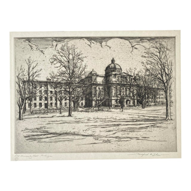 1920s Wilfred Shaw Old University Hall University of Michigan Etching For Sale
