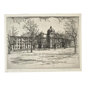 1920s Wilfred Shaw Old University Hall University of Michigan Etching