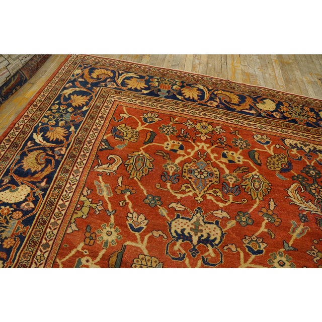 1900s Red Rust Rustic Floral Antique Persian Sultanabad Rug 11' 6'' X 12' Handknotted Wool Carpet For Sale - Image 4 of 6