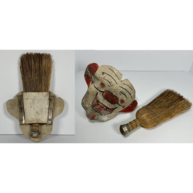 Mid 20th Century Folk Art Clown Whisk Broom Holder: Hand-Painted Wood Decor For Sale - Image 5 of 10