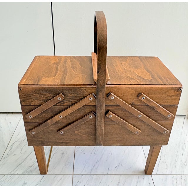 Mid 20th Century Stromenn Bruk Hamar Norway Mid-Century Modern Wooden Sewing Box For Sale - Image 4 of 13