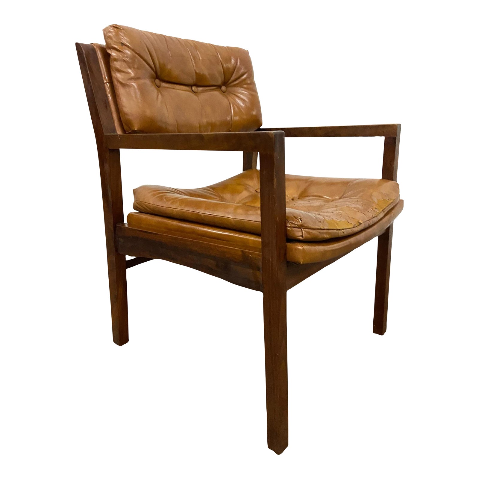 Vintage Mid Century Modern Vinyl and Wood Arm Chair by Kt Furniture