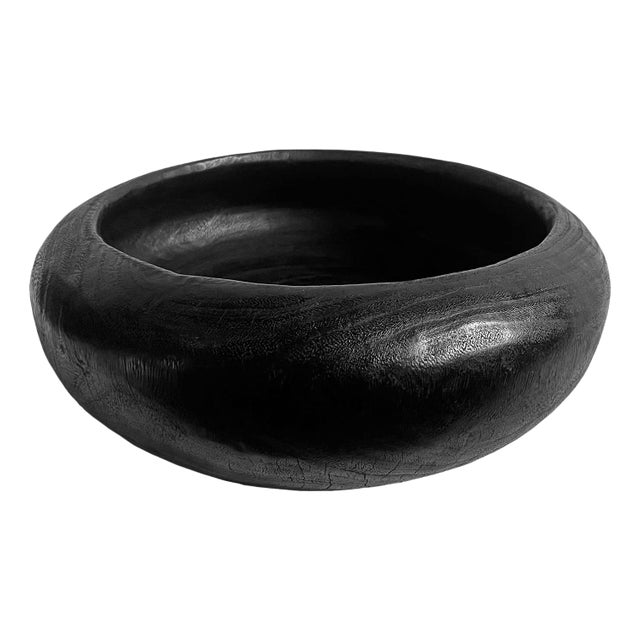 Vintage Low Profile Modern Black Wood Bowl For Sale