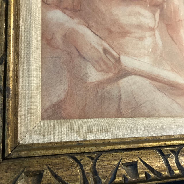 Art Deco 1930’s Original Sepia Pastel Classical Male Nude Drawing Vintage Frame For Sale - Image 3 of 4