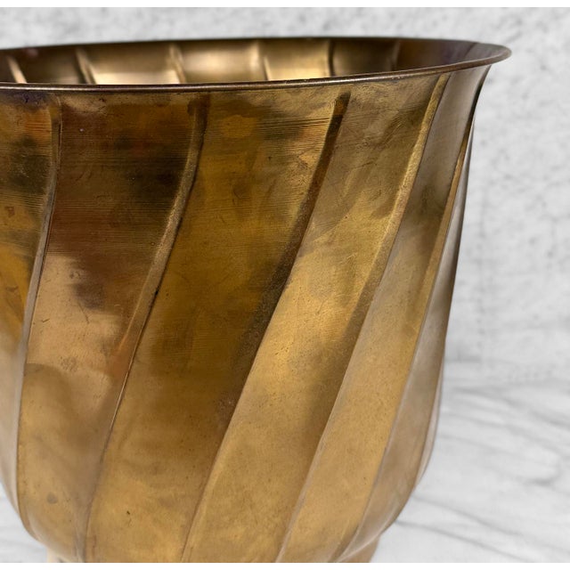 Metal Vintage Traditional Brass Ribbed Jardiniere Planter - 12" For Sale - Image 7 of 9