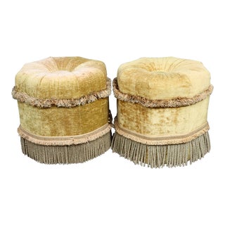 Gold Velvet & Tassel Ottomans/Pair For Sale