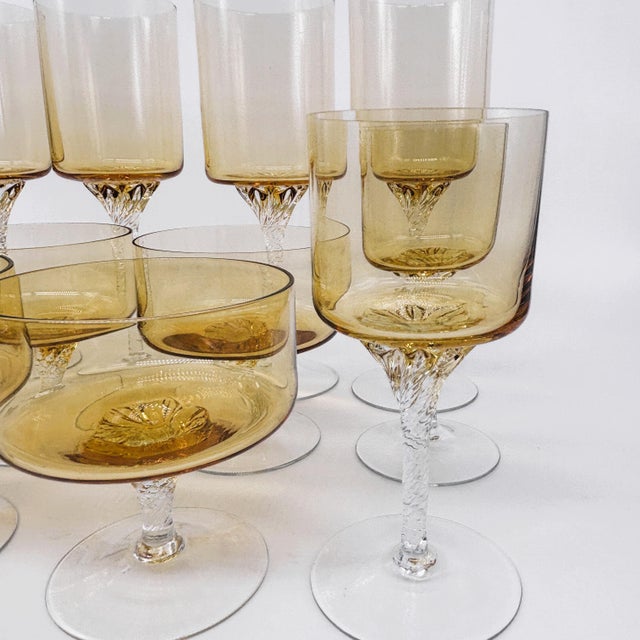 1960s Mid-Century Modern Bohemia Crystal Amber Stemware Service for Four - 12 Pieces For Sale - Image 9 of 14