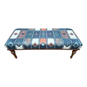 Handmade Rug Printed Fabric Upholstered Wooden Leg Bench