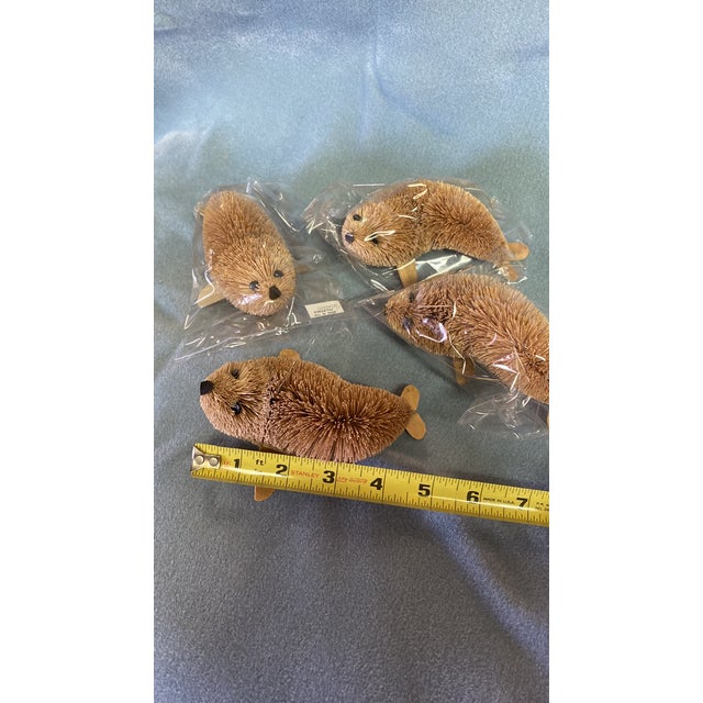 1970s Small Tan Beige Seal Bottle Brush Bristle Ornaments- Set of 4 For Sale - Image 10 of 12