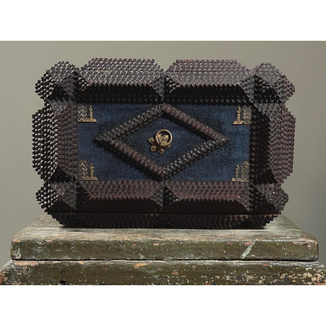 Antique Hand Carved Tramp Art Box with “Aus Liebe” Inscription Alsace Region (Hagenau), late 19th century Wood, metal,...
