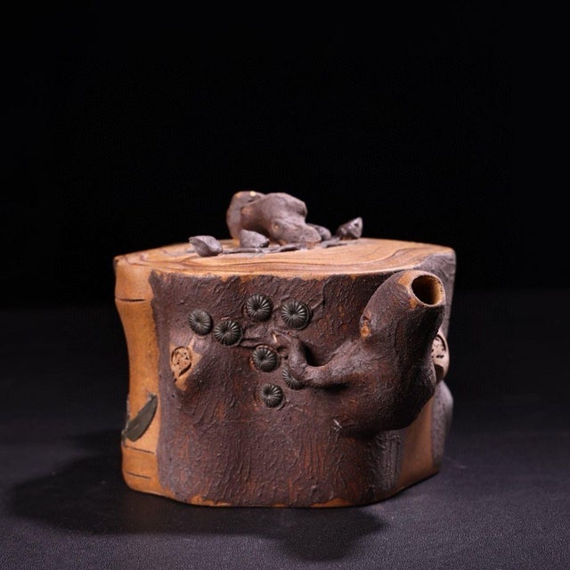 Vintage Handmade Yixing Zisha Clay Teapot With Tree Trunk Motif For Sale - Image 4 of 10