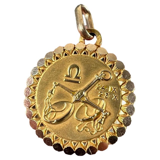 French Perroud Large Libra Zodiac Starsign 18k Yellow Gold Charm Pendant, 1930s For Sale - Image 15 of 15