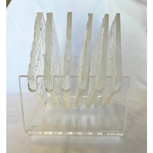 Mid-Century Lucite “Ice” Coasters With Stand- 7 Pieces For Sale - Image 4 of 7