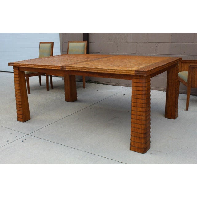 Immerse Yourself in Timeless Elegance with the 1980s E.J. Victor Style Hand-Scooped Wood Dining Set - 7 Pieces Introducing...