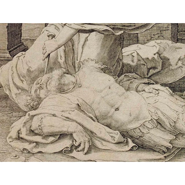 Joen and Deborah is an old master artwork realized in 17th Century by Jan Pieters Saenredam. Black and white etching. Good...