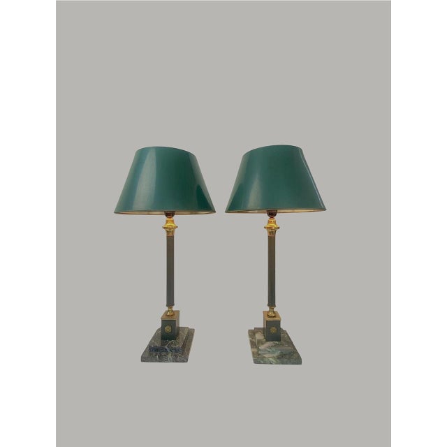 Empire Table Lamps in Leather on Onyx Marble Base, 1950s, Set of 2 For Sale - Image 10 of 11