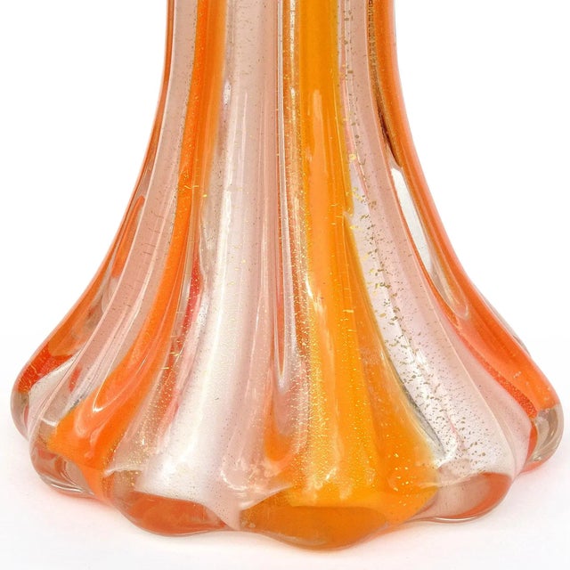 Mid-Century Modern Murano Salviati Barbini 1950s Vintage Orange White Gold Flecks Italian Art Glass Flower Vase For Sale - Image 3 of 6