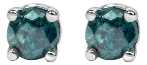 .925 Sterling Silver 0.15 Cttw Round Brilliant-Cut Blue Diamond Classic 4-Prong Stud Earrings (Fancy Color-Enhanced, I2-I3 Clarity)