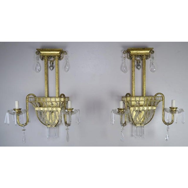 Pair of French Bronze and Rock Crystal 2-Light Sconces For Sale - Image 13 of 13